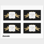 Sticker Rectangulaire Elégant Duo de libellules d'or Faux sur Black (Feuille)