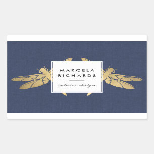 Sticker Rectangulaire Elégant Duo de libellules d'or Faux sur le lin de