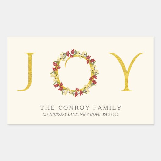 Sticker Rectangulaire Elegant Holiday Joy Gold Wreath Return Adresse (Devant)