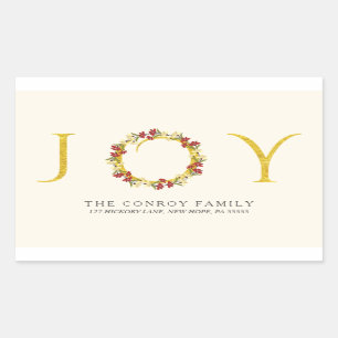 Sticker Rectangulaire Elegant Holiday Joy Gold Wreath Return Adresse