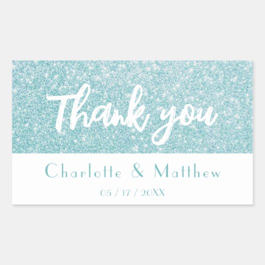 Sticker Rectangulaire Élégant Mariage de Parties scintillant Turquoise S (Devant)