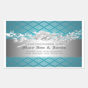 Sticker Rectangulaire Elégant Mariage Favor Tag Baroque Flourish Blue