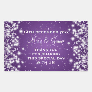 Sticker Rectangulaire Elégant Mariage Favor Tag Hiver Étincelle Violet