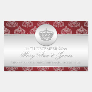 Sticker Rectangulaire Elégant mariage Favor Tag Royal Crown Red