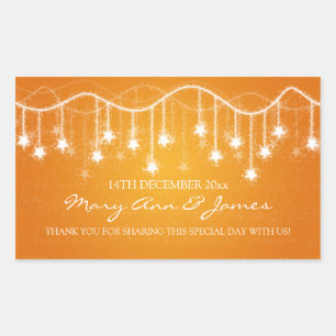 Sticker Rectangulaire Elégant Mariage Favor Tag Shimmering Stars Orange