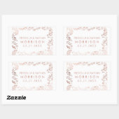 Sticker Rectangulaire Élégant Mariage Floral Rose Blanche Or (Feuille)