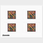 Sticker Rectangulaire Élégant médiéval initial N ancien monogramme (Feuille)