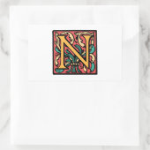 Sticker Rectangulaire Élégant médiéval initial N ancien monogramme (Sac)