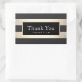Sticker Rectangulaire Élégant Merci rayé Noir et FAUX Gold Foil (Sac)