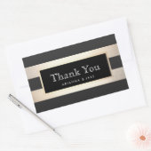 Sticker Rectangulaire Élégant Merci rayé Noir et FAUX Gold Foil (Enveloppe)