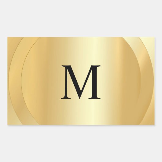 Sticker Rectangulaire Élégant Modèle Monogramme Custom Faux Gold (Devant)