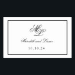 Sticker Rectangulaire Élégant Monogramme noir et blanc Script<br><div class="desc">La suite Rosa est dotée d'une police de script très classique,  d'un monogramme à deux lettres et d'une bordure double sur l'invitation. Il s'agit d'une suite simple,  classique,  remplie de pièces individuelles en noir et blanc formel. Ensemble,  la suite est élégante,  intemporelle et chic.</div>