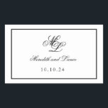 Sticker Rectangulaire Élégant Monogramme noir et blanc Script<br><div class="desc">La suite Rosa est dotée d'une police de script très classique,  d'un monogramme à deux lettres et d'une bordure double sur l'invitation. Il s'agit d'une suite simple,  classique,  remplie de pièces individuelles en noir et blanc formel. Ensemble,  la suite est élégante,  intemporelle et chic.</div>