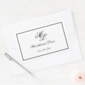 Sticker Rectangulaire Élégant Monogramme noir et blanc Script (Enveloppe)