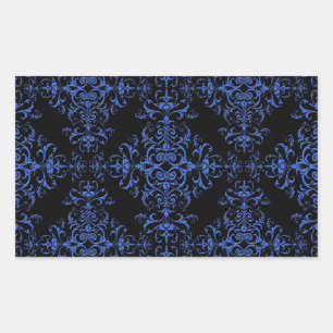 Sticker Rectangulaire Élégant motif de style damassé floral bleu et noir