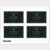 Sticker Rectangulaire Elégant Noir Turquoise Cloud Produit Coeurs Étique (Feuille)