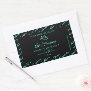 Sticker Rectangulaire Elégant Noir Turquoise Cloud Produit Coeurs Étique