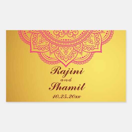 Sticker Rectangulaire Elégant or rose rouge Indien Mariage Recta (Devant)