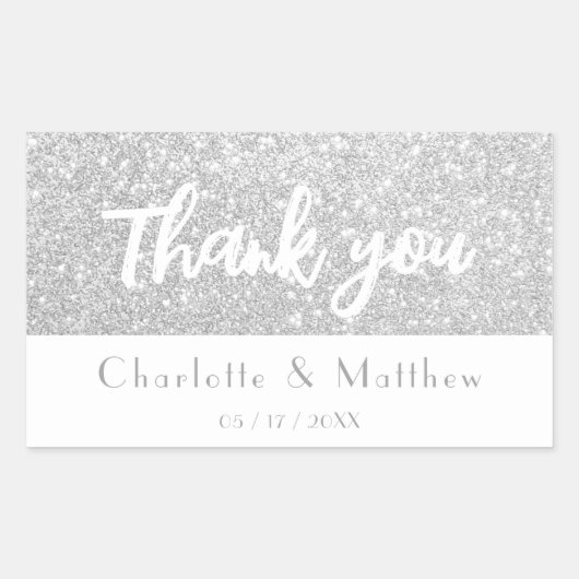 Sticker Rectangulaire Élégant Parties scintillant Mariage en argent Spar (Devant)