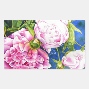 Sticker Rectangulaire Elégant rose blanc classique aquarelle floral