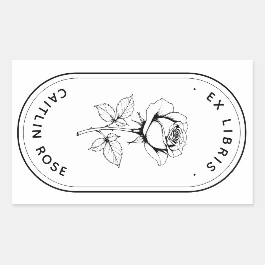 Sticker Rectangulaire Elegant Rose Ex Libris Bookplate Labels - Custom (Devant)