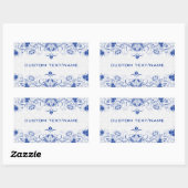 Sticker Rectangulaire Elégant Royal Bleu Et Blanc Damas & Fils (Feuille)