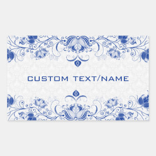 Sticker Rectangulaire Elégant Royal Bleu Et Blanc Damas & Fils
