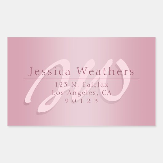 Sticker Rectangulaire Élégant Script Monogram Mauve Ombre Adresse de ret (Devant)