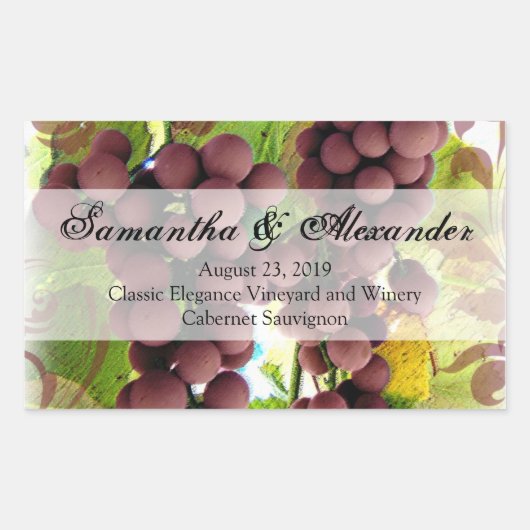 Sticker Rectangulaire Élégant Vignoble Mariage de raisins pourpre/vert (Devant)