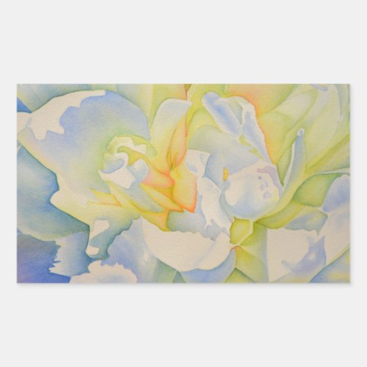 Sticker Rectangulaire Elégante aquarelle fleurie de pivoine blanche (Devant)