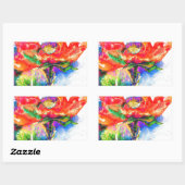 Sticker Rectangulaire Elégante aquarelle rouge florale (Feuille)