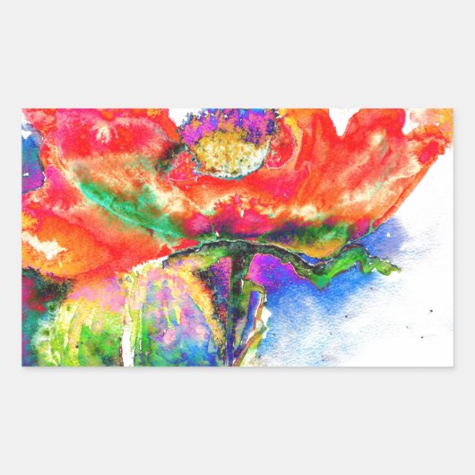 Sticker Rectangulaire Elégante aquarelle rouge florale (Devant)