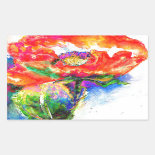 Sticker Rectangulaire Elégante aquarelle rouge florale
