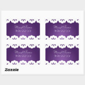 Sticker Rectangulaire Elégante Date de Mariage Blanche dentelle pourpre (Feuille)