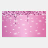 Sticker Rectangulaire Élégante Goutte de Paillettes Rose Chaud (Devant)