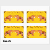 Sticker Rectangulaire Eléphant au henné (orange/rouge) (Baby shower) (Feuille)