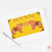 Sticker Rectangulaire Eléphant au henné (orange/rouge) (Baby shower) (Enveloppe)