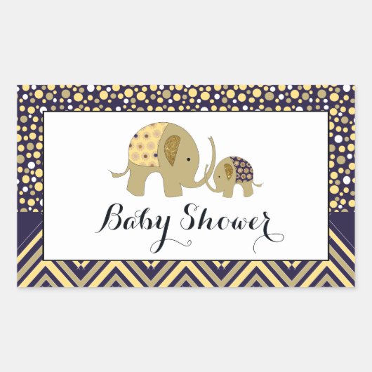 Sticker Rectangulaire Eléphant de Bohême et Baby shower Chevron (Devant)