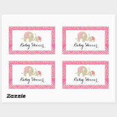 Sticker Rectangulaire Eléphant de Bohême rose et Baby shower Chevron (Feuille)