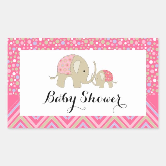 Sticker Rectangulaire Eléphant de Bohême rose et Baby shower Chevron (Devant)