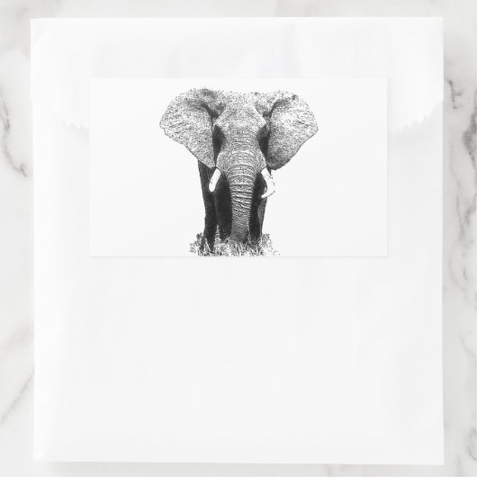 Sticker Rectangulaire Eléphant noir et blanc (Sac)