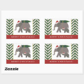 Sticker Rectangulaire Eléphants de Noël avec Casquettes, Arbre et Chevro (Feuille)