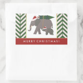 Sticker Rectangulaire Eléphants de Noël avec Casquettes, Arbre et Chevro (Sac)