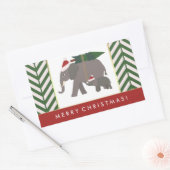Sticker Rectangulaire Eléphants de Noël avec Casquettes, Arbre et Chevro (Enveloppe)
