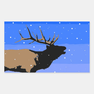 Sticker Rectangulaire Elk bouillonnant en hiver - Art original de la fau