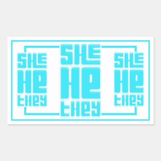 Sticker Rectangulaire Elle He They Retro Bold en Turquoise (Devant)