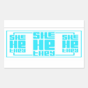 Sticker Rectangulaire Elle He They Retro Bold en Turquoise