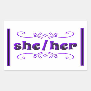 Sticker Rectangulaire Elle ses pronounes avec des Doodles Violets
