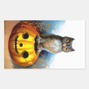 Sticker Rectangulaire Ellen H. Clapsaddle : Chouette d'Halloween