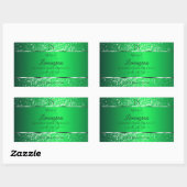 Sticker Rectangulaire Emerald Green avec initiales de Parties scintillan (Feuille)